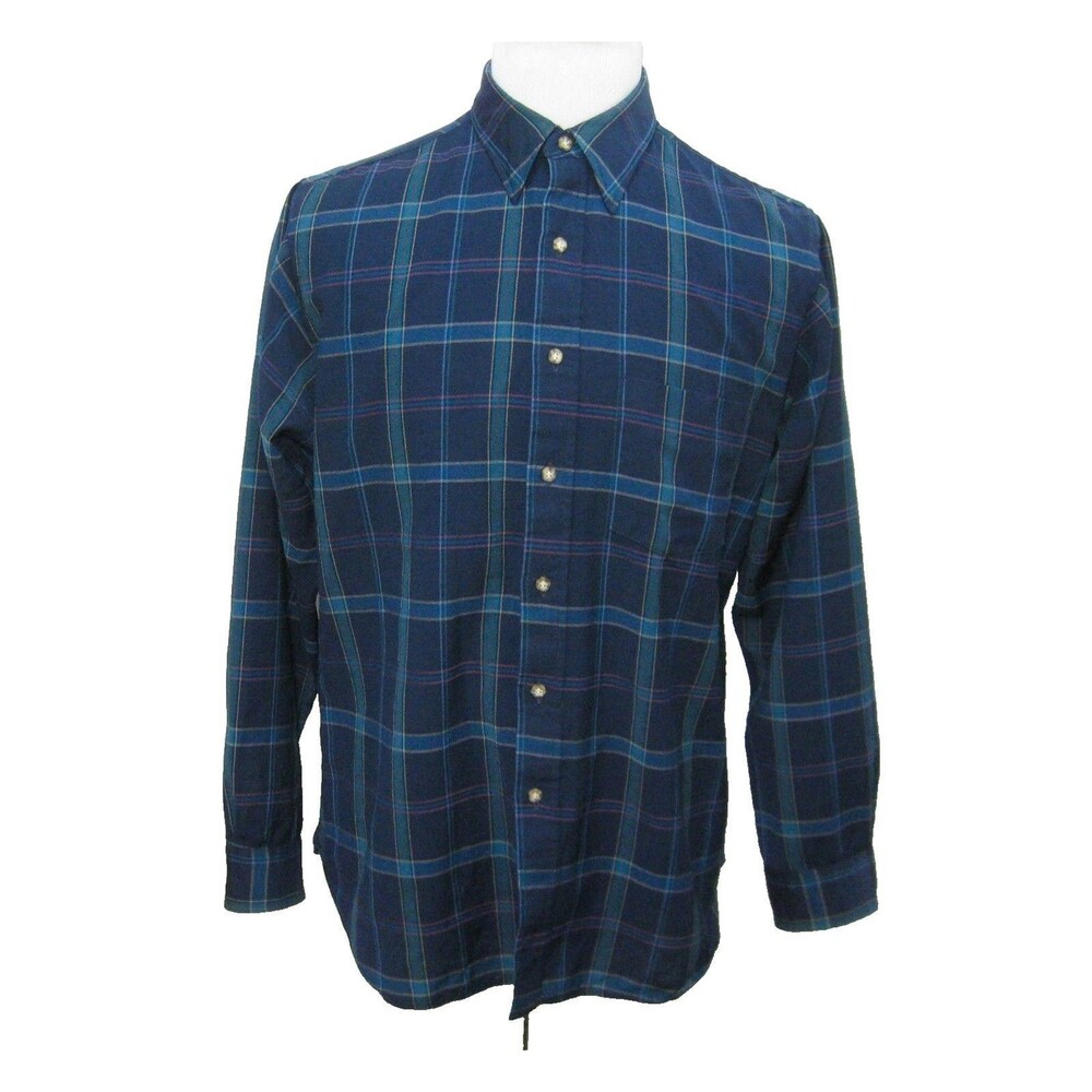 Pendleton 100% Wool Shirt Mens Large Blue Plaid Button Front Made USA 1 Pocket